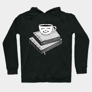 Cute Black and White Coffee Sitting on Books Hoodie